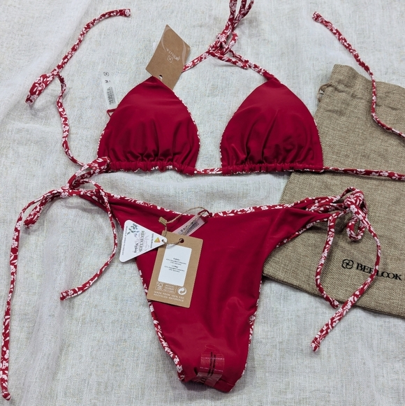 BNWT / Berlook / Small / Medium / Red Reversible Floral Halter Bikini - Picture 3 of 3
